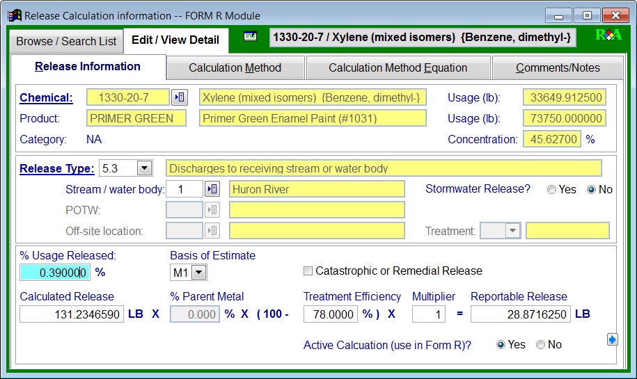 SARA 313 Form R Software screenshot