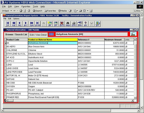 MIRS Online software screenshot