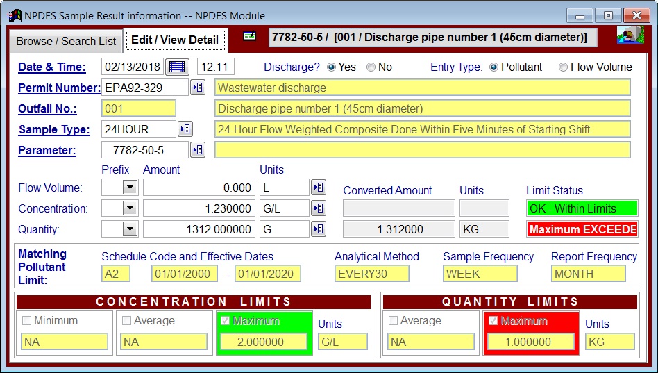 NPDES software screenshot